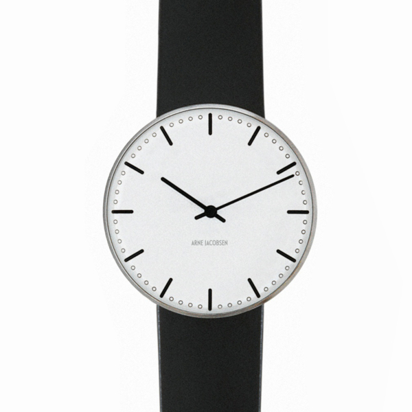 Arne Jacobsen - City Hall, 40 mm, zwarte wijzerplaat, zwarte band