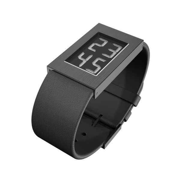 'Watch' Digitaal met leren band, klein model met zwarte pvd coating