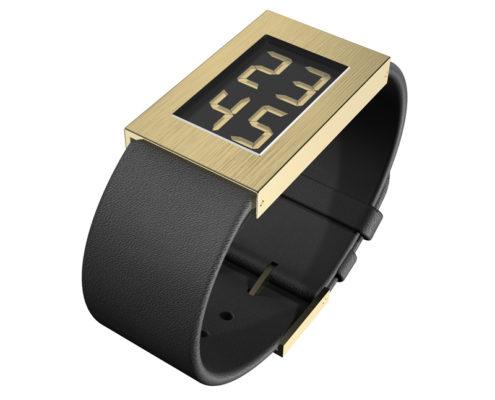 Flemming Bo Hansen - 'Watch' Digitaal met leren band, klein model met vergulde pvd coating