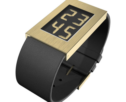 Flemming Bo Hansen 'Watch' Digitaal met leren band, groot model met vergulde pvd coating