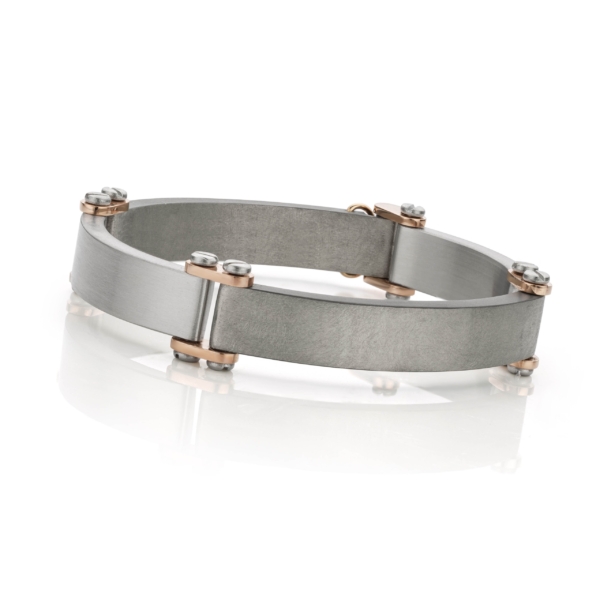 Armband van titanium, edelstaal en rosé goud
