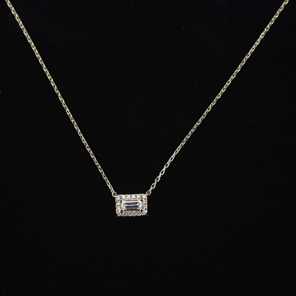 Collier met baguette- en briljantgeslepen diamanten, gezet in 18 karaat geelgoud